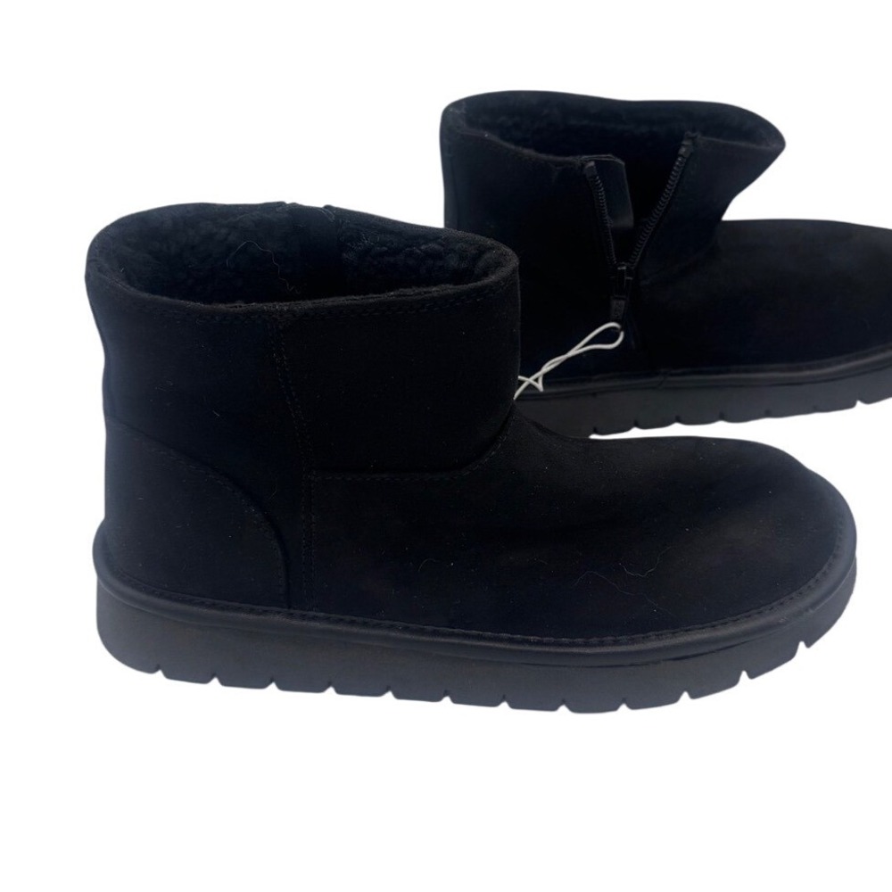 Universal Thread Ankle Boots Faux Fur Lined Zipper Women Size 7 Black Winter - Picture 1 of 6